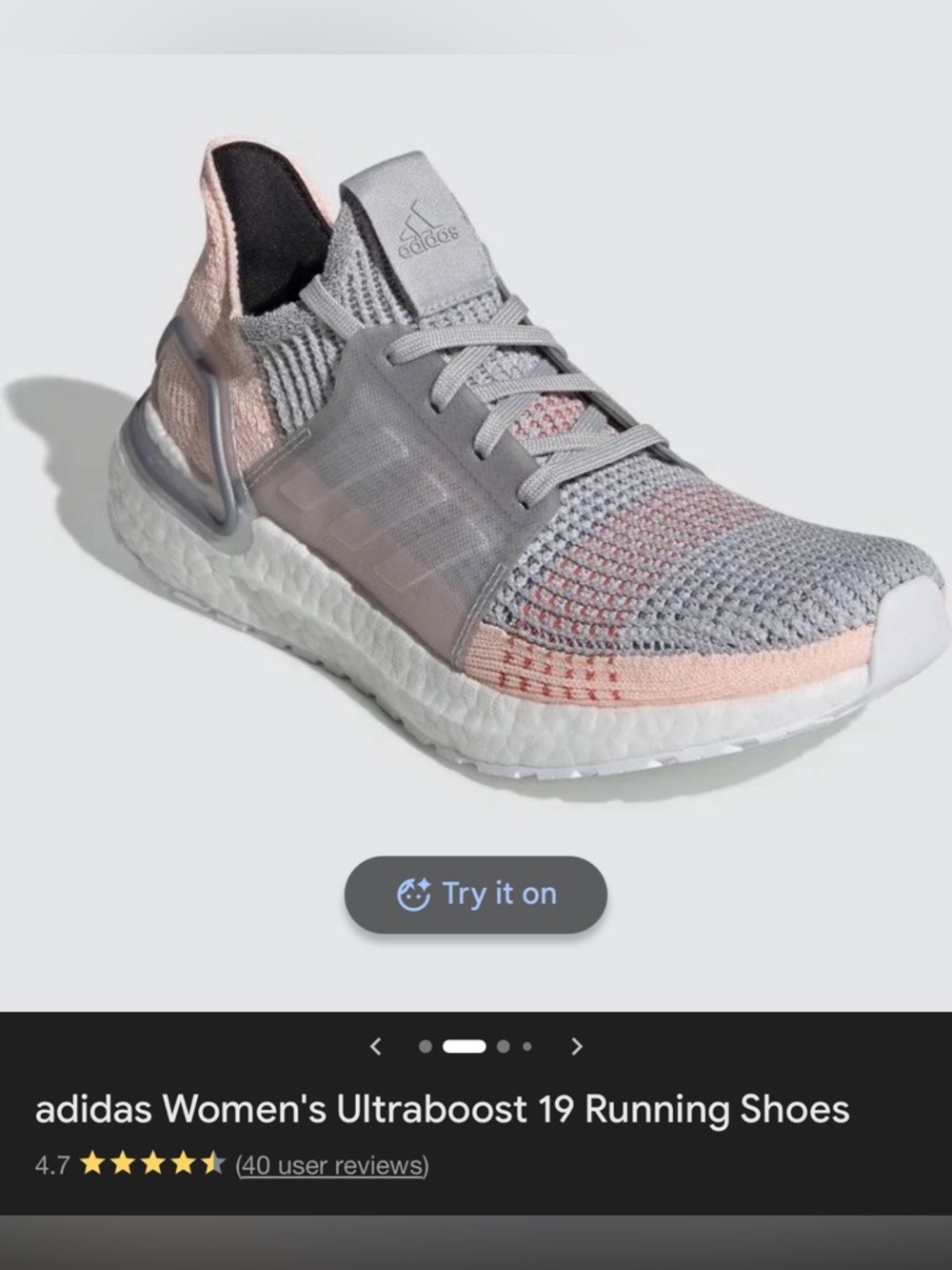 Adidas Ultraboost 19. Size 8. Used. Pink and Grey.